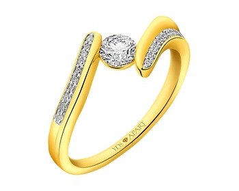 18 K Rhodium-Plated Yellow Gold Ring with Diamonds 0,39 ct - fineness 18 K
