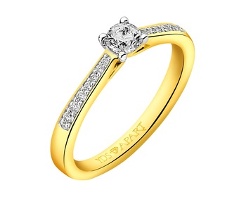 18 K Rhodium-Plated Yellow Gold Ring with Diamonds 0,31 ct - fineness 18 K