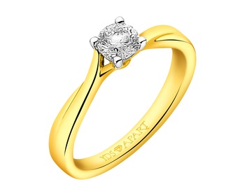 18 K Rhodium-Plated Yellow Gold Ring with Diamond 0,40 ct - fineness 18 K