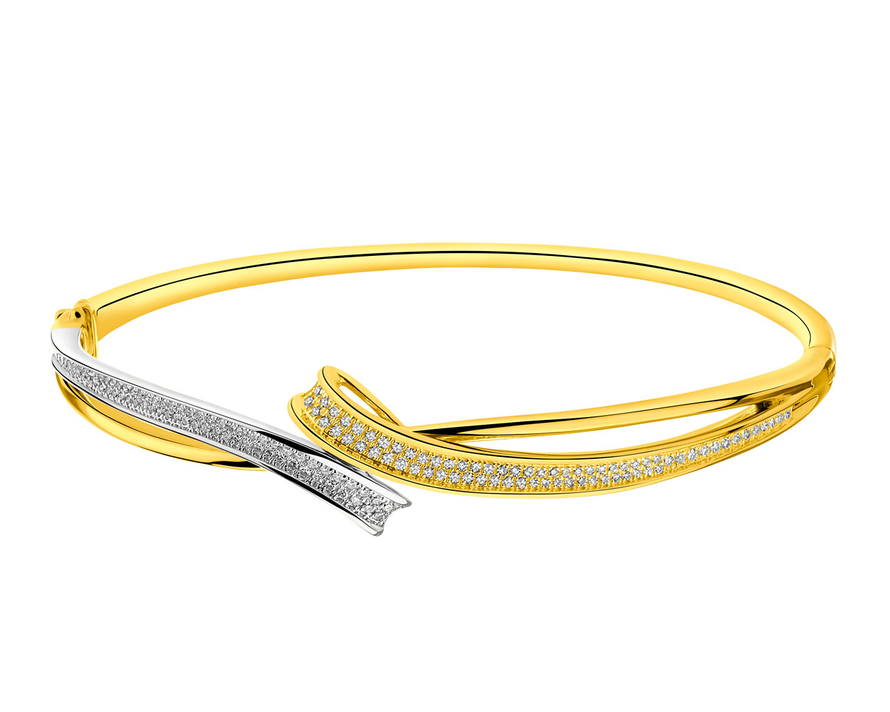14 K Rhodium-Plated Yellow Gold Bracelet with Diamonds 0,45 ct - fineness  14 K