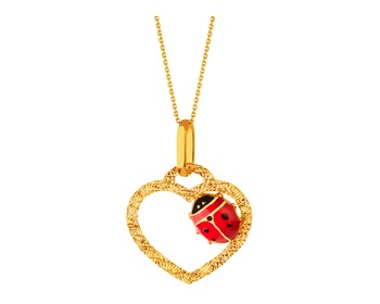 Yellos gold pendant with enamel - heart, ladybird