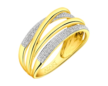14 K Rhodium-Plated Yellow Gold Ring with Diamonds 0,13 ct - fineness 14 K