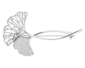 Rhodium Plated Silver Brooch with Cubic Zirconia