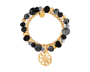 Gold-Plated Brass Bracelet with Obsidian