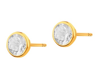 Yellow gold earrings with cubic zirconia - circles