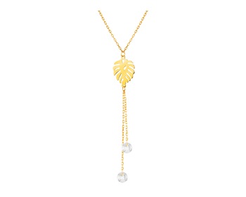 Yellow gold necklace with cubic zirconia, anchor chain - Monstera