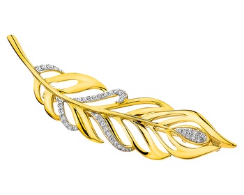 Zlatá brož s diamanty - pírko 0,09 ct - ryzost 585