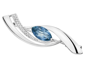 585 Rhodium-Plated White Gold Brooch with Diamonds - fineness 14 K