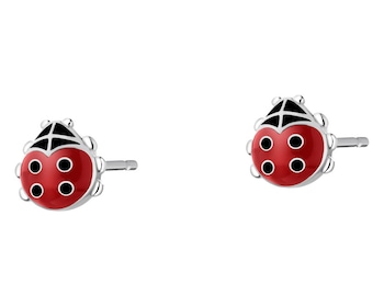 Silver earrings with enamel - ladybirds