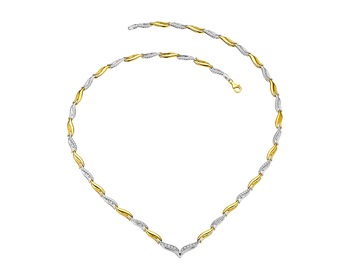 Naszyjnik z żółtego i białego złota z diamentami - 42 cm, 0,10 ct - próba 375