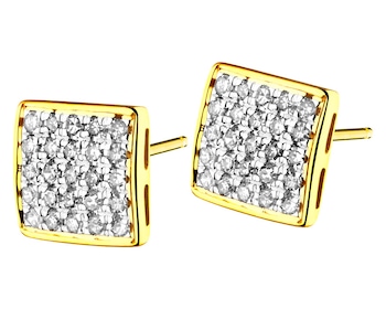 Kolczyki z żółtego złota z diamentami - kwadraty 0,15 ct - próba 585