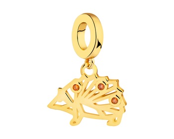 Gold plated silver pendant Beads with cubic zirconia - hedgehog 