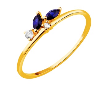 Zlatý prsten se syntetickými safíry a zirkony