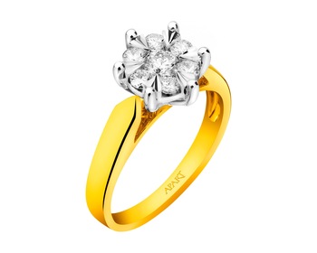 14 K Yellow Gold, White Gold Ring with Diamonds 0,73 ct - fineness 585