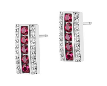 585 Rhodium-Plated White Gold Earrings with Synthetic Ruby