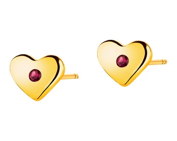 Złote kolczyki  z rubinami syntetycznymi - serca
