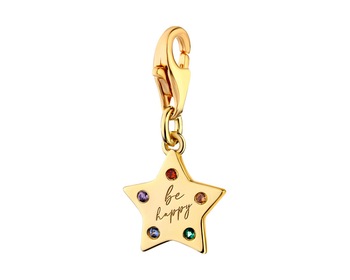 Gold plated silver pendant Charms with cubic zirconia - star, be happy