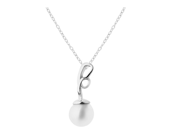 375 Rhodium-Plated White Gold Necklace with Pearl