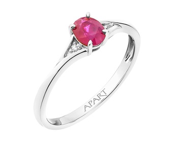 White Gold Ring with Diamond & Ruby - fineness 18 K