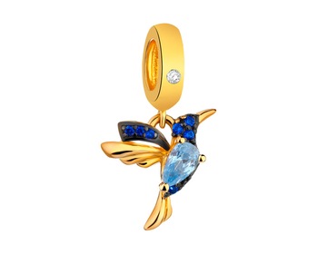 Gold plated silver pendant Beads with cubic zirconia - hummingbird