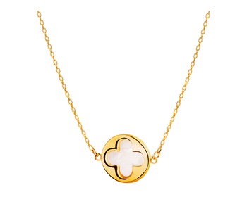 Zlatý náhrdelník s perletí, anker - kroužek, čtyřlístek
