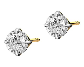 Yellow and white gold earrings with brilliants 0,28 ct - fineness 585