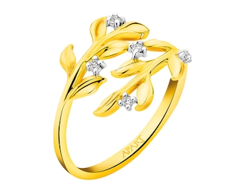 Zlatý prsten s diamanty - listy 0,03 ct - ryzost 585