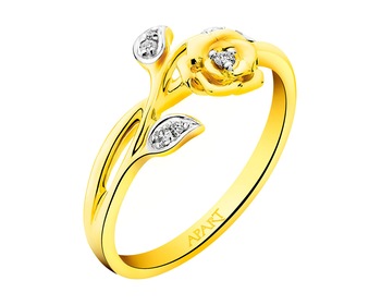 Rhodium-Plated Yellow Gold Ring with Diamonds 0,04 ct - fineness 9 K 0,04 ct - fineness 9 K