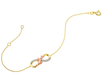 Bransoletka z żółtego i różowego złota z diamentami - róża, nieskończoność 0,06 ct - próba 375