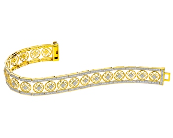 Bransoletka z żółtego złota z diamentami - rozety - 18 cm - 1,053 ct - próba 585