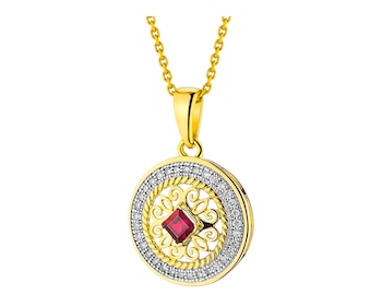 Zlatý přívěsek s diamanty a rubínem - rozeta - ryzost 585