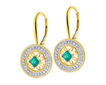 Zlaté náušnice s diamanty a smaragdy - rozety - ryzost 585