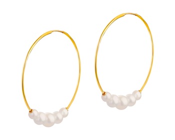 Zlaté náušnice s perlami - kroužky, 31 mm