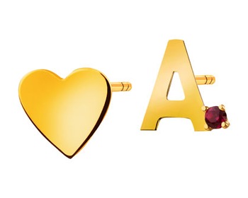 Złote kolczyki z cyrkonią - serce, litera A