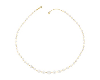 Zlatý náhrdelník s diamantem a perlami - ryzost 585