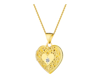 Zlatý přívěsek s diamantem – srdce, otevírací medailon 0,005 ct - ryzost 585