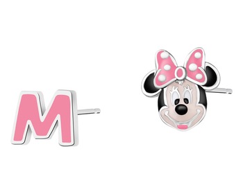 Stříbrné náušnice se smaltem - Minnie Mouse, písmeno M, Disney