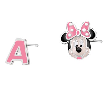 Stříbrné náušnice se smaltem - Minnie Mouse, písmeno A, Disney