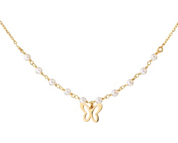 Pozlacený stříbrný náhrdelník s perletí - motýl
