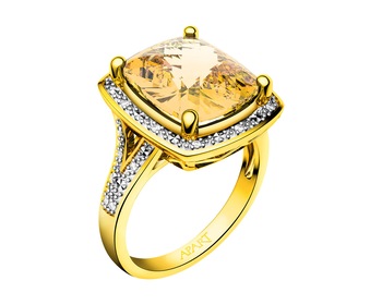 Zlatý prsten s diamanty a citrínem - ryzost 585