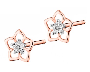 Náušnice z růžového zlata s diamanty - květy 0,006 ct - ryzost 585