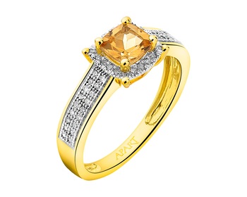 Zlatý prsten s diamanty a citrínem - ryzost 585