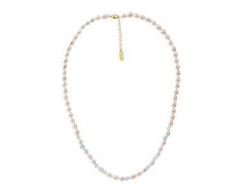 Pozlacený stříbrný náhrdelník s perlami a křemeny