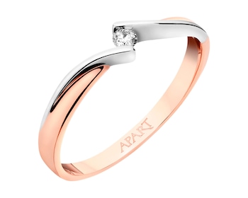 Prsten z růžového a bílého zlata s diamantem 0,04 ct - ryzost 585
