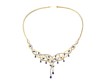 Yellow gold necklace with diamonds and sapphires - fineness 14 K