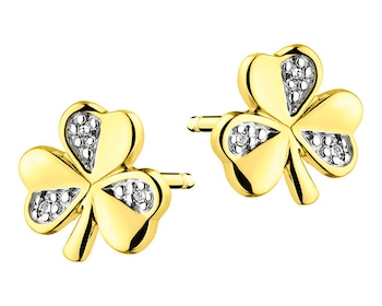 Zlaté náušnice s diamanty - čtyřlístky 0,01 ct - ryzost 585