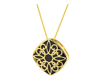 Gold pendant with diamonds and onyx - fineness 14 K