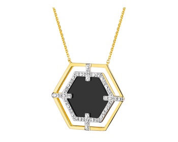 Zlatý náhrdelník s diamanty a onyxem - ryzost 585
