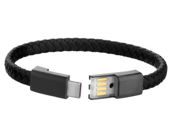 Bransoletka ze stali szlachetnej i skóry z funkcją kabla ładującego (USB-A/USB-C)