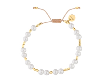 Bracelet with gold plated brass elements and pearls